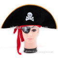 devil costume black pirate hat with red ribbon edge scary witch hat on halloween decoration FC90037